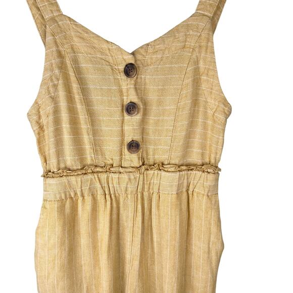 Romeo + Juliet Couture Jumpsuit Yellow White Stripes Small Linen Blend Pockets - Picture 13 of 15